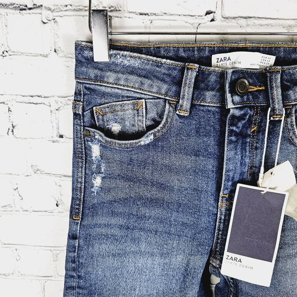 ZARA | Z1975 denim mid rise skinny frayed/raw hem jeans - Picture 3 of 11